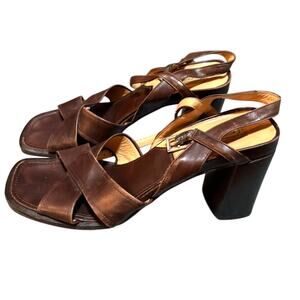 Coach Brown Leather Square Toe Block Heels – Size 8.5 | Needs Elastic Repair